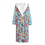 Colorful Medical Pattern Print Hooded Bathrobe