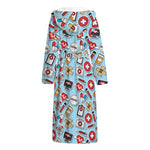 Colorful Medical Pattern Print Hooded Bathrobe