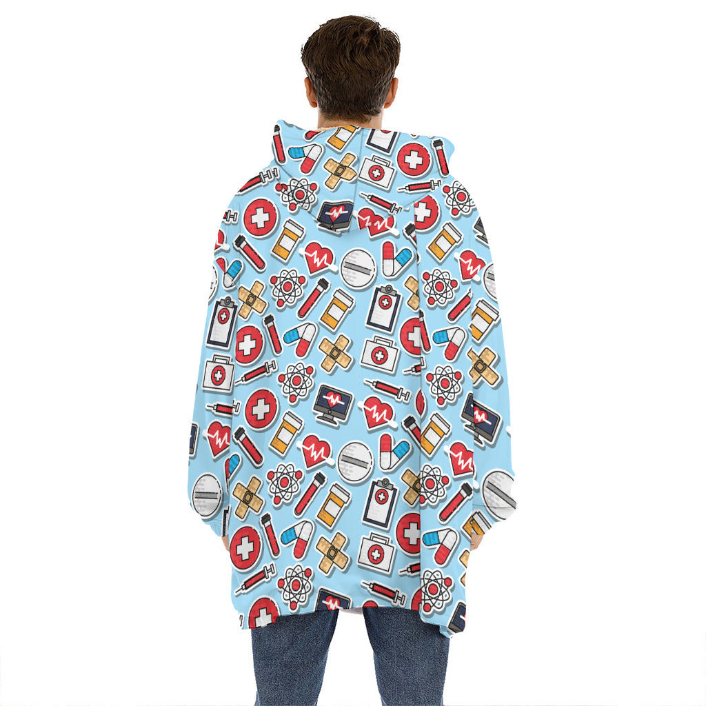 Colorful Medical Pattern Print Hoodie Blanket