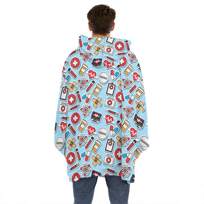 Colorful Medical Pattern Print Hoodie Blanket