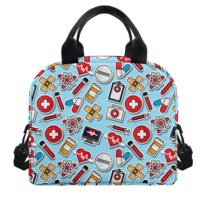 Colorful Medical Pattern Print Insulated Lunch Bag