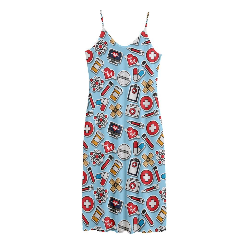Colorful Medical Pattern Print Jersey Midi Cami Dress