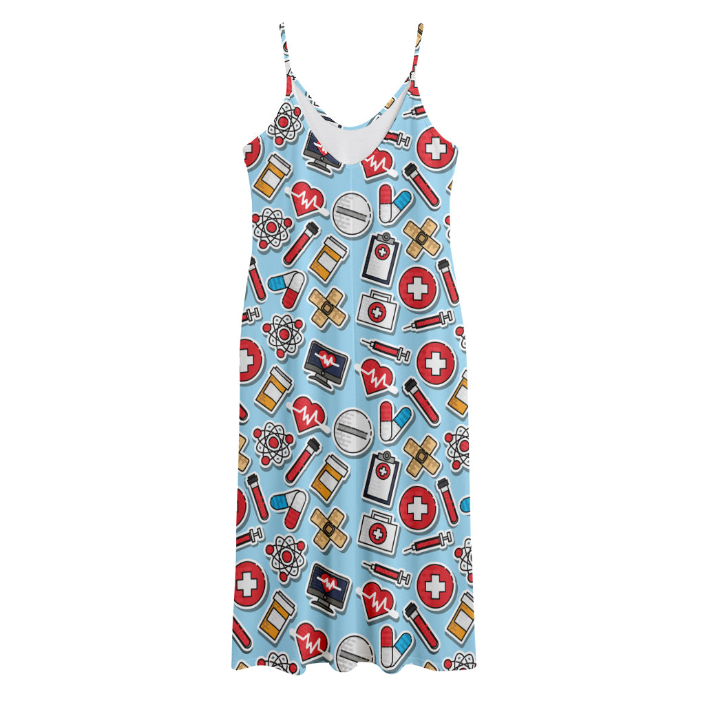 Colorful Medical Pattern Print Jersey Midi Cami Dress