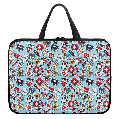 Colorful Medical Pattern Print Laptop Sleeve With Handle