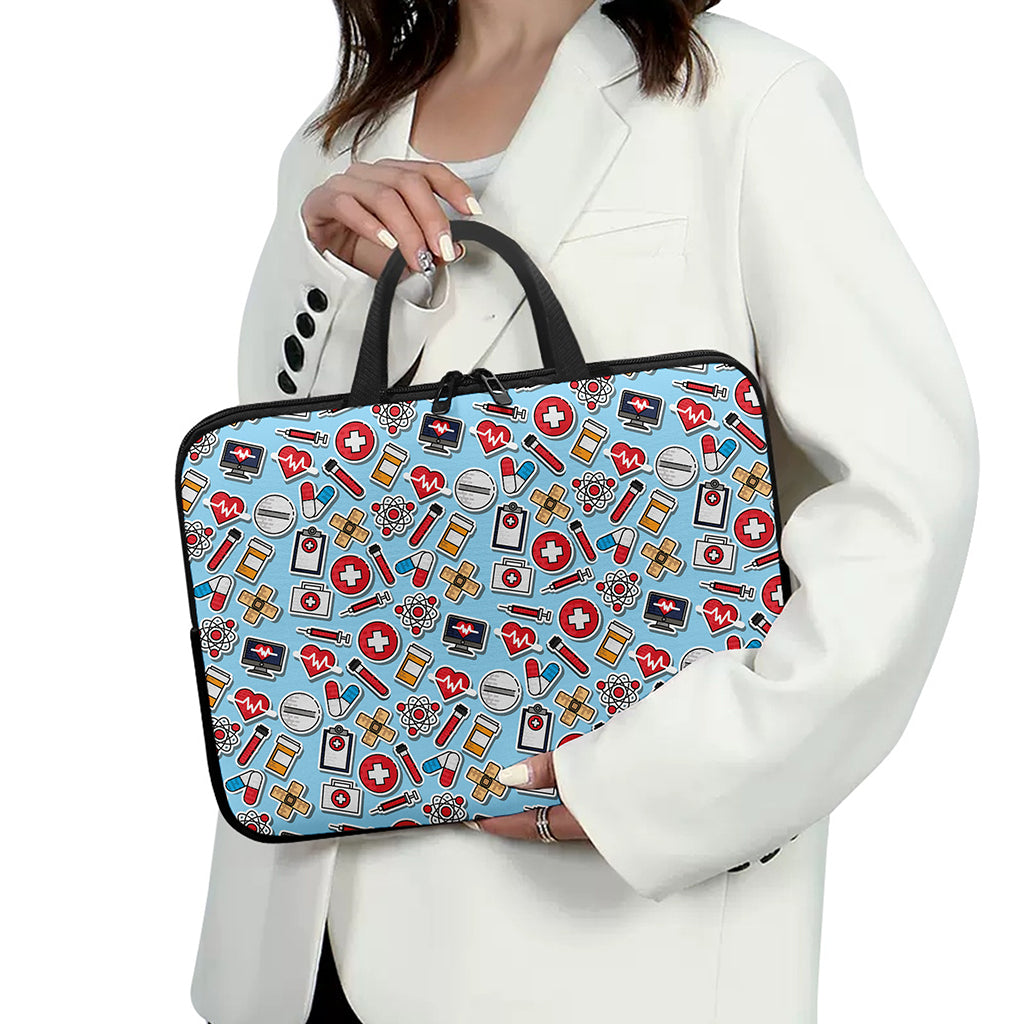 Colorful Medical Pattern Print Laptop Sleeve With Handle