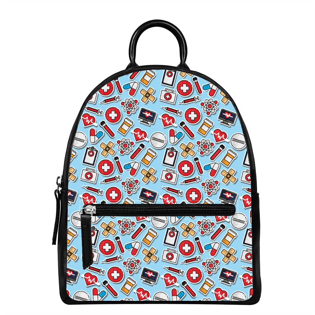 Colorful Medical Pattern Print Leather Backpack