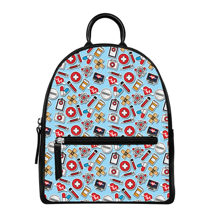 Colorful Medical Pattern Print Leather Backpack