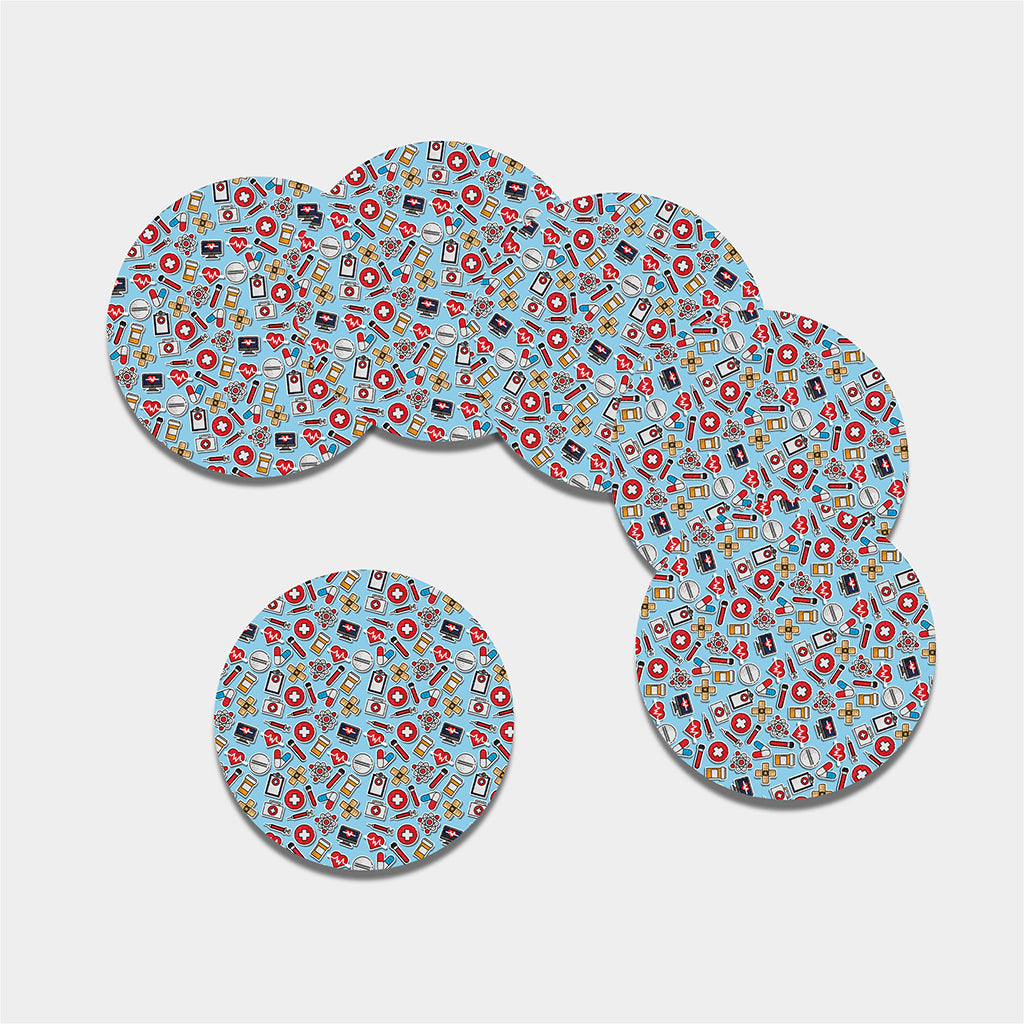 Colorful Medical Pattern Print Leather Coaster Set