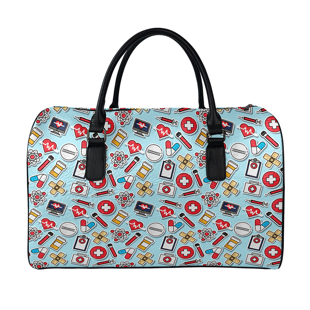 Colorful Medical Pattern Print Leather Duffle Bag