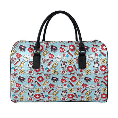 Colorful Medical Pattern Print Leather Duffle Bag