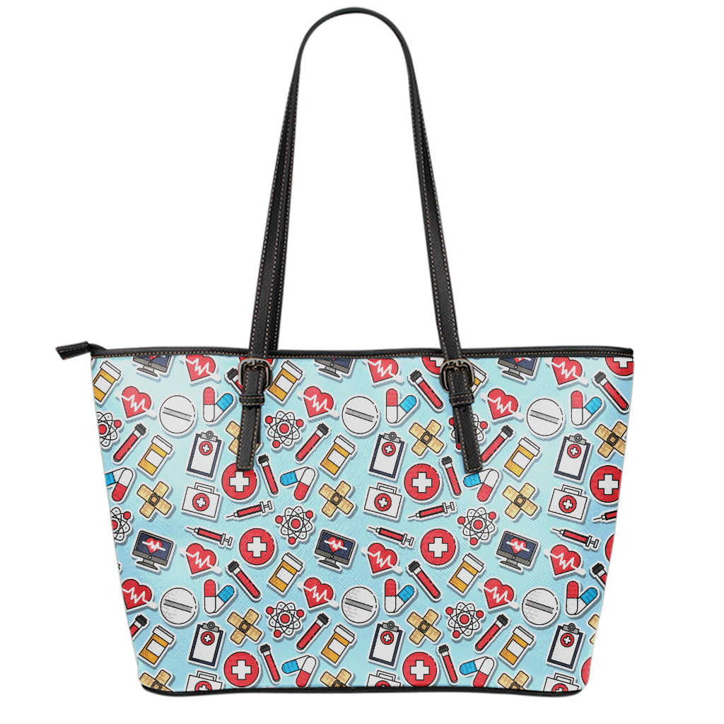 Colorful Medical Pattern Print Leather Tote Bag