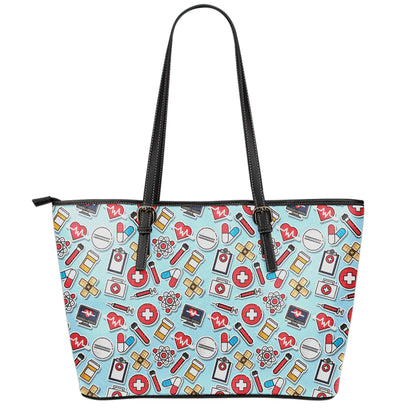 Colorful Medical Pattern Print Leather Tote Bag