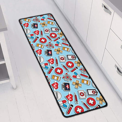 Colorful Medical Pattern Print Long Kitchen Mat