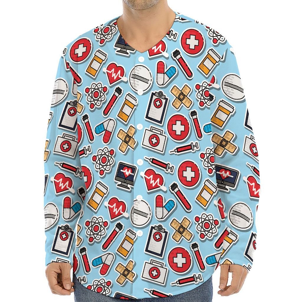 Colorful Medical Pattern Print Long Sleeve Baseball Jersey