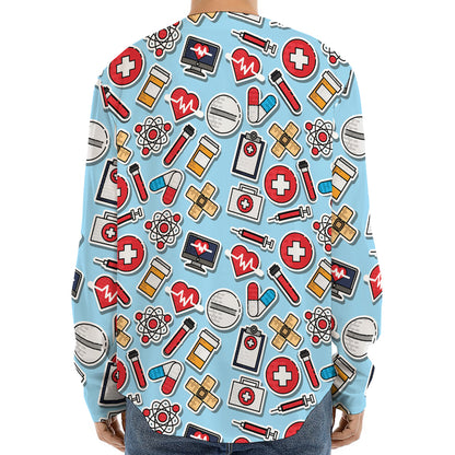 Colorful Medical Pattern Print Long Sleeve Baseball Jersey
