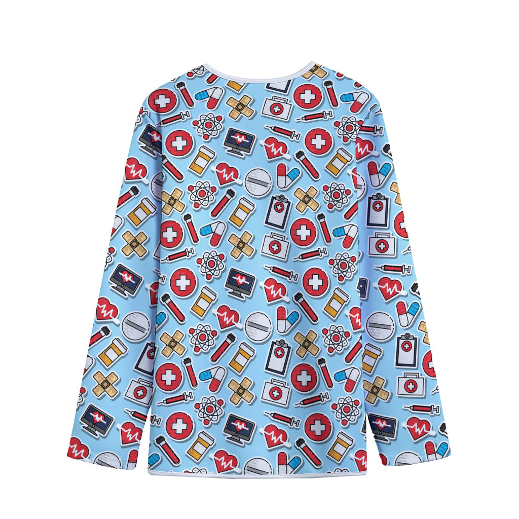 Colorful Medical Pattern Print Long Sleeve Short Coat