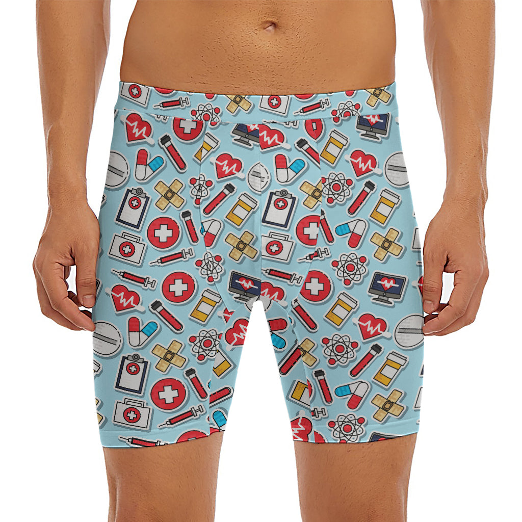 Colorful Medical Pattern Print Men's Long Boxer Briefs
