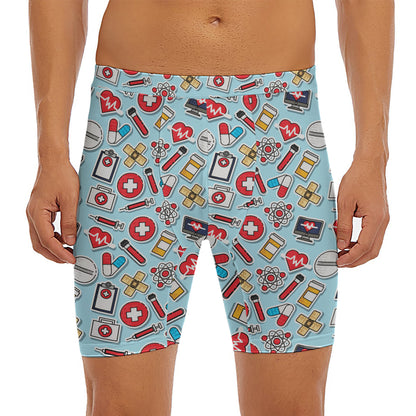 Colorful Medical Pattern Print Men's Long Boxer Briefs