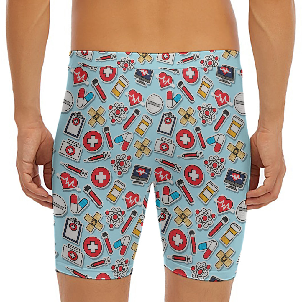 Colorful Medical Pattern Print Men's Long Boxer Briefs