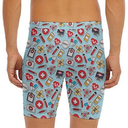 Colorful Medical Pattern Print Men's Long Boxer Briefs