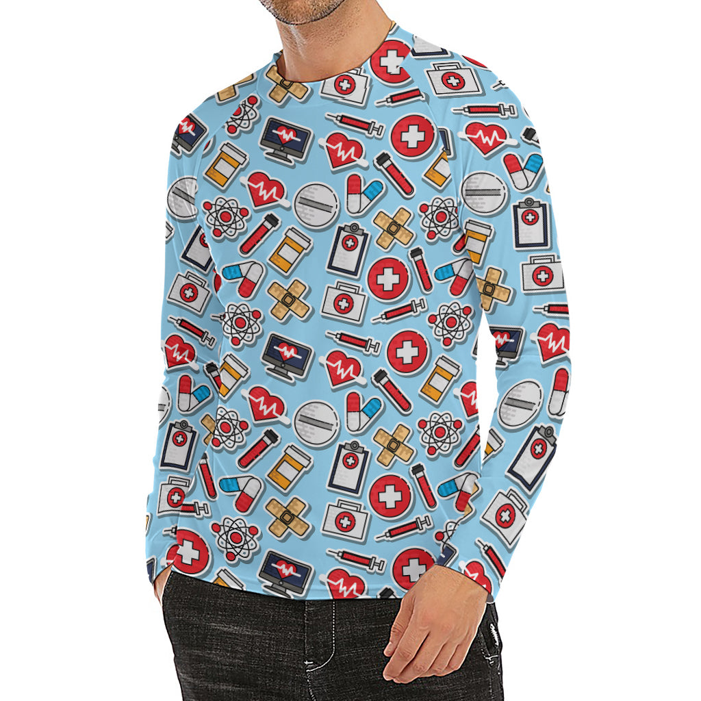 Colorful Medical Pattern Print Men's Long Sleeve Rash Guard