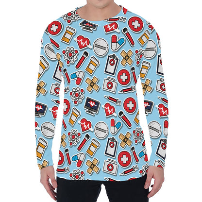 Colorful Medical Pattern Print Men's Long Sleeve T-Shirt