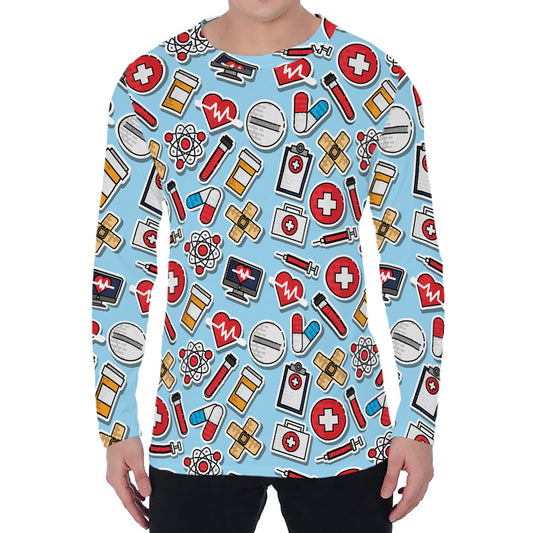 Colorful Medical Pattern Print Men's Long Sleeve T-Shirt