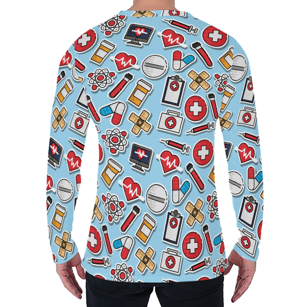 Colorful Medical Pattern Print Men's Long Sleeve T-Shirt