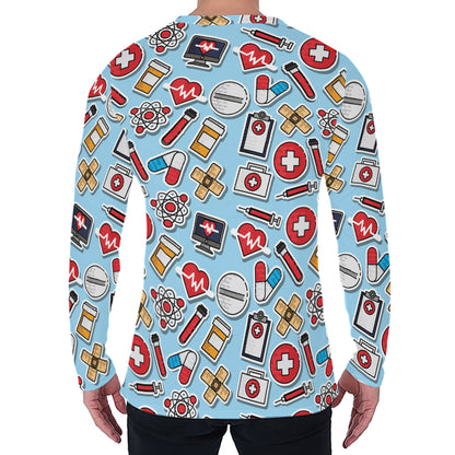 Colorful Medical Pattern Print Men's Long Sleeve T-Shirt