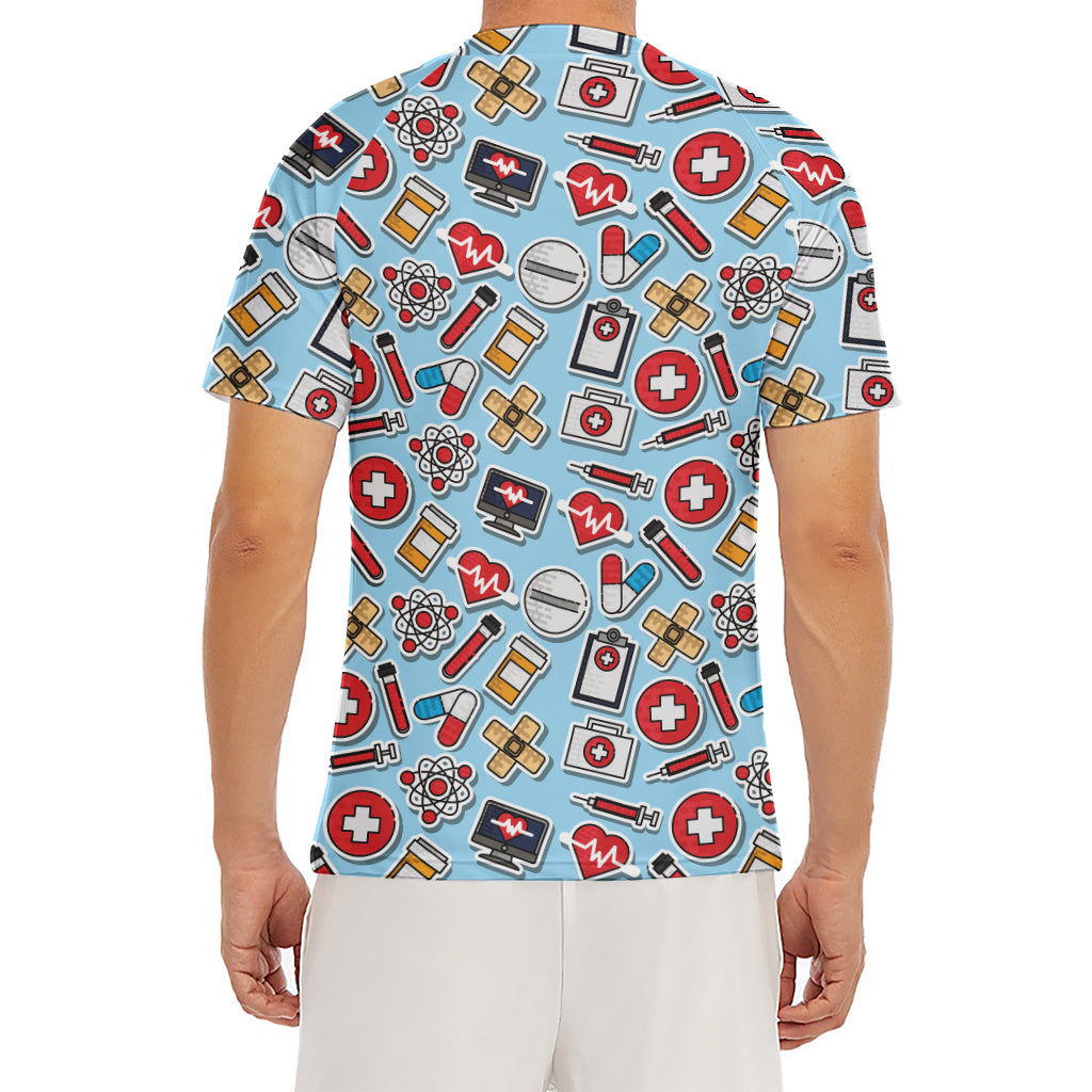 Colorful Medical Pattern Print Men's Short Sleeve Rash Guard