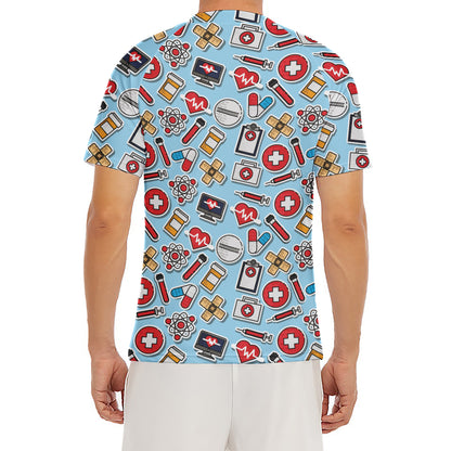 Colorful Medical Pattern Print Men's Short Sleeve Rash Guard