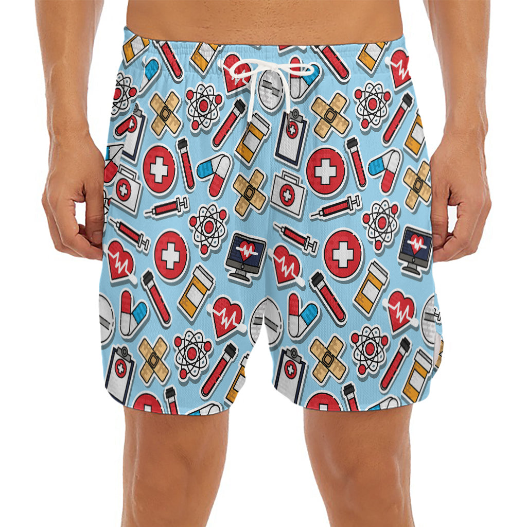 Colorful Medical Pattern Print Men's Split Running Shorts