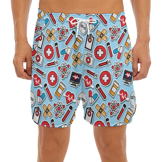 Colorful Medical Pattern Print Men's Split Running Shorts