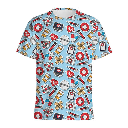 Colorful Medical Pattern Print Men's Sports T-Shirt