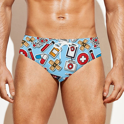 Colorful Medical Pattern Print Men's Swim Briefs