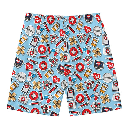 Colorful Medical Pattern Print Men's Swim Trunks