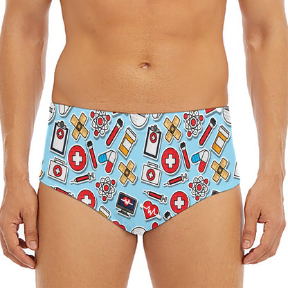 Colorful Medical Pattern Print Men's Triangle Swim Briefs