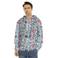 Colorful Medical Pattern Print Men's Velvet Pullover Hoodie