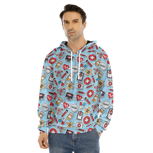 Colorful Medical Pattern Print Men's Velvet Pullover Hoodie