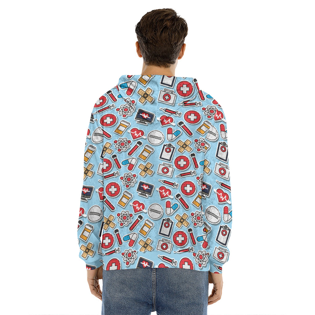 Colorful Medical Pattern Print Men's Velvet Pullover Hoodie