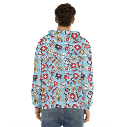 Colorful Medical Pattern Print Men's Velvet Pullover Hoodie