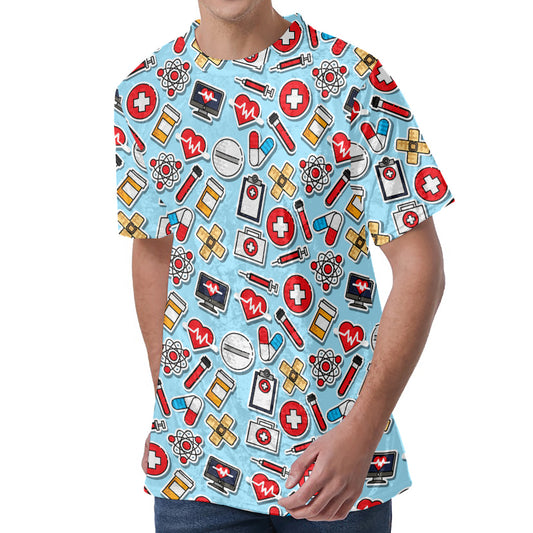 Colorful Medical Pattern Print Men's Velvet T-Shirt