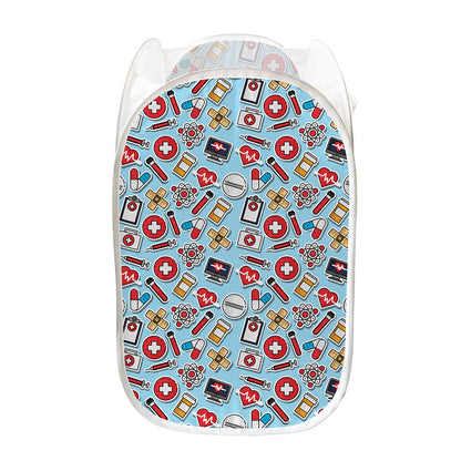 Colorful Medical Pattern Print Mesh Laundry Hamper