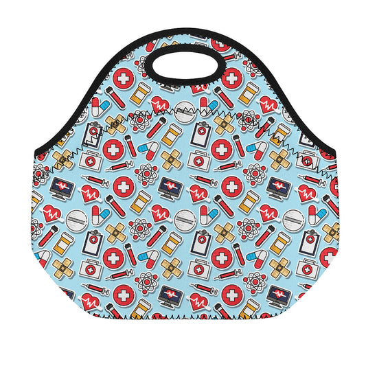 Colorful Medical Pattern Print Neoprene Lunch Bag