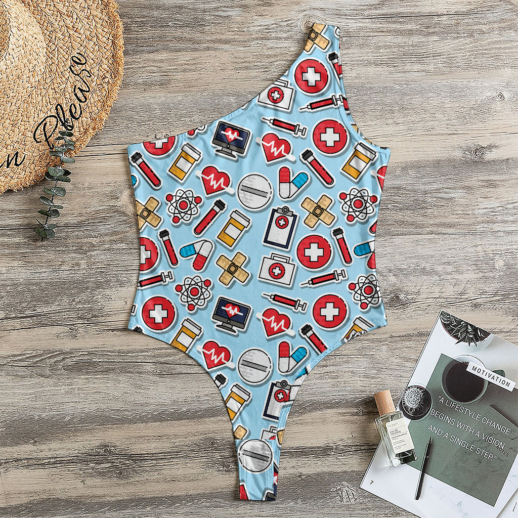 Colorful Medical Pattern Print One Shoulder Bodysuit