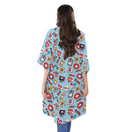 Colorful Medical Pattern Print Open Front Beach Cover Up