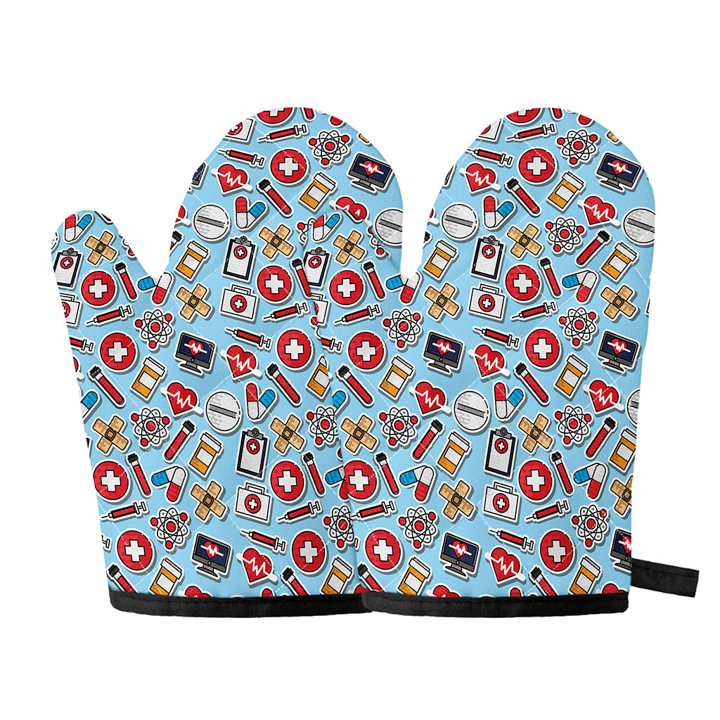 Colorful Medical Pattern Print Oven Mitts