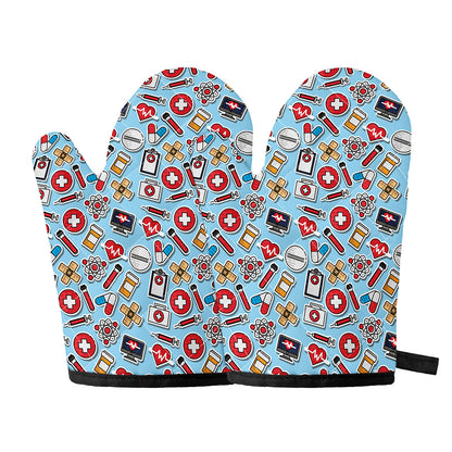 Colorful Medical Pattern Print Oven Mitts