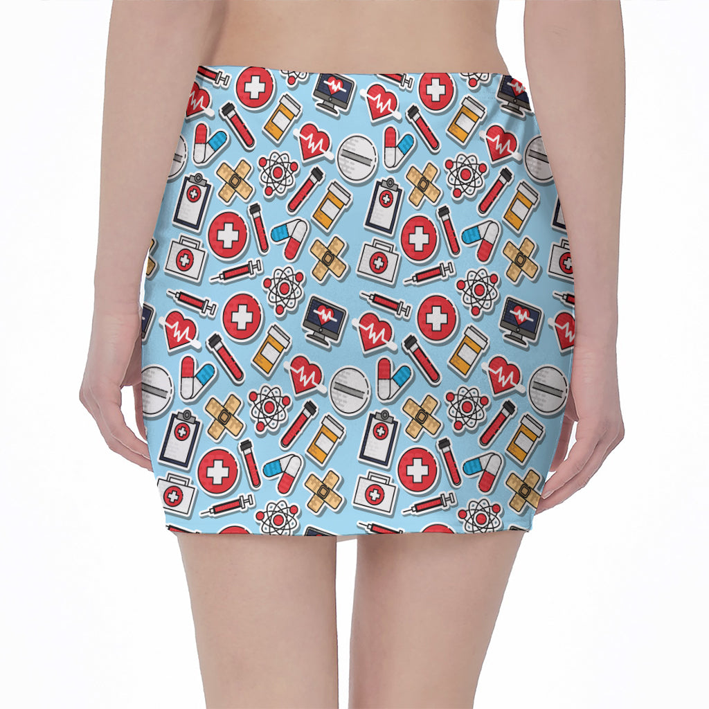 Colorful Medical Pattern Print Pencil Mini Skirt