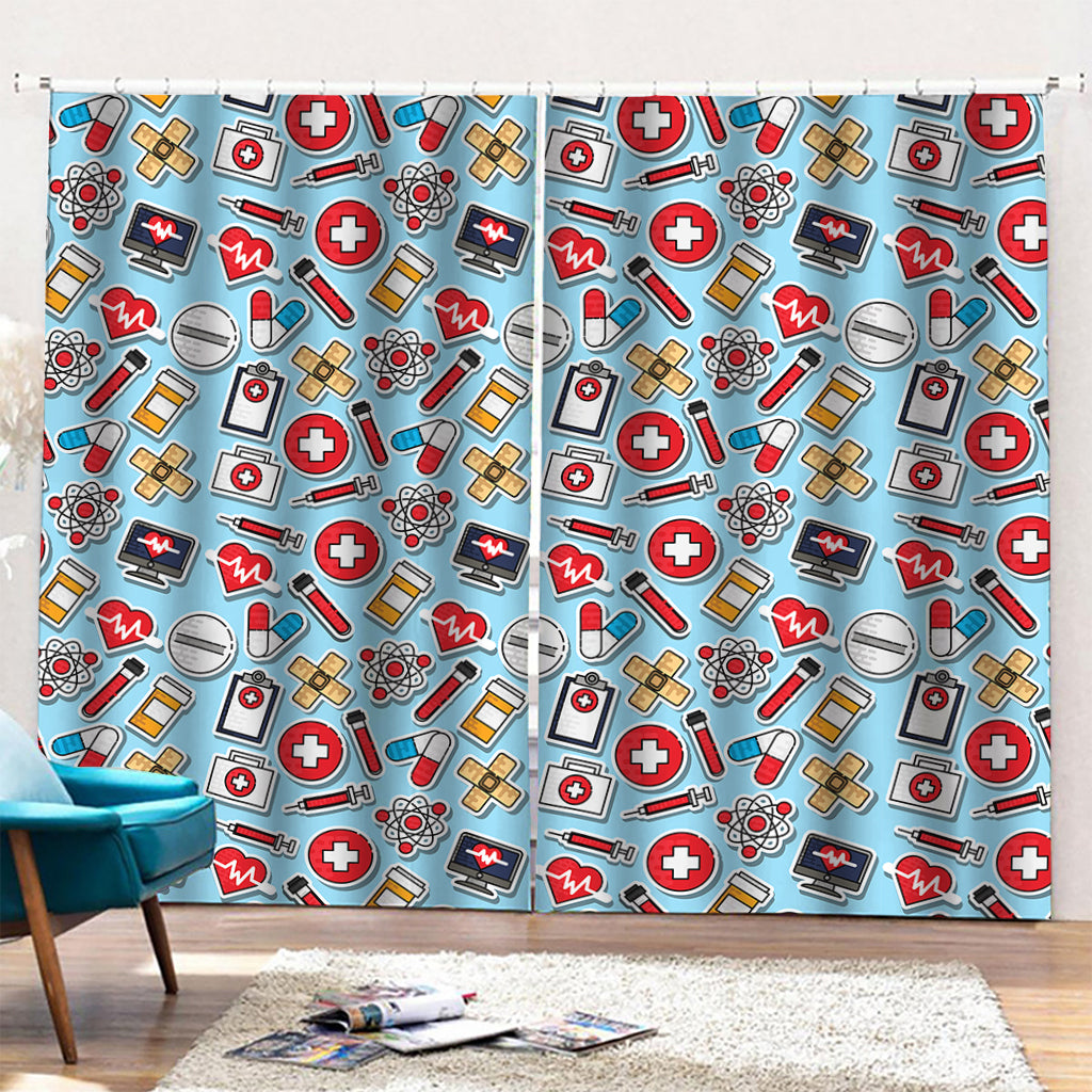 Colorful Medical Pattern Print Pencil Pleat Curtains